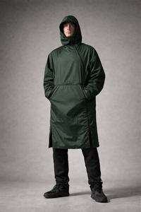 V1 RoamCoat waterproof packable travel coat in burgundy — front view